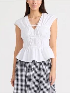 Ellen Tracy White Tie-Front Peplum Top - XL